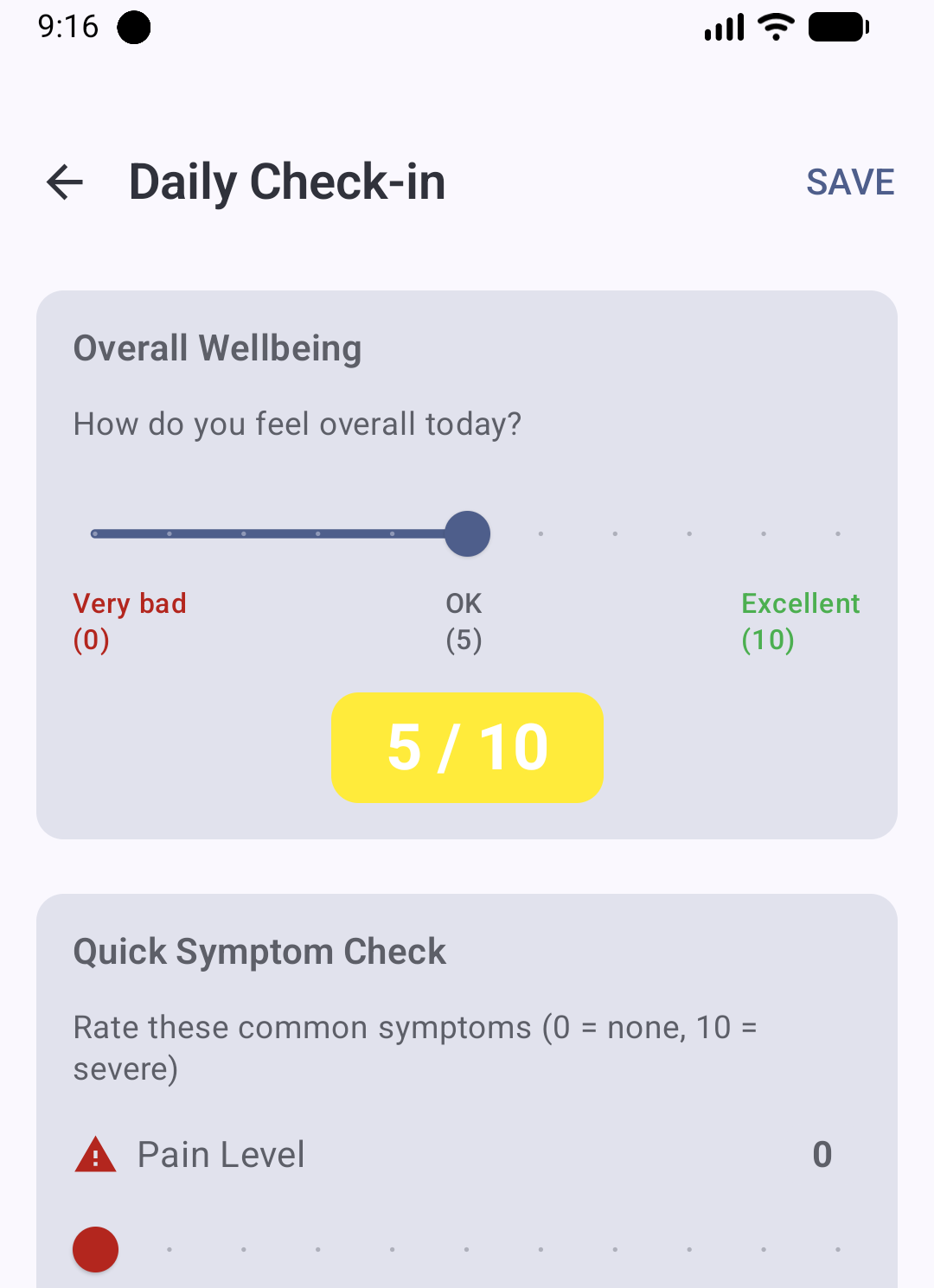 Daily wellbeing check-in form