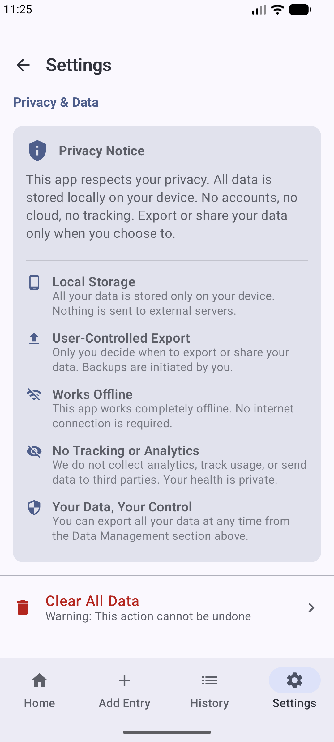 App privacy notice screen