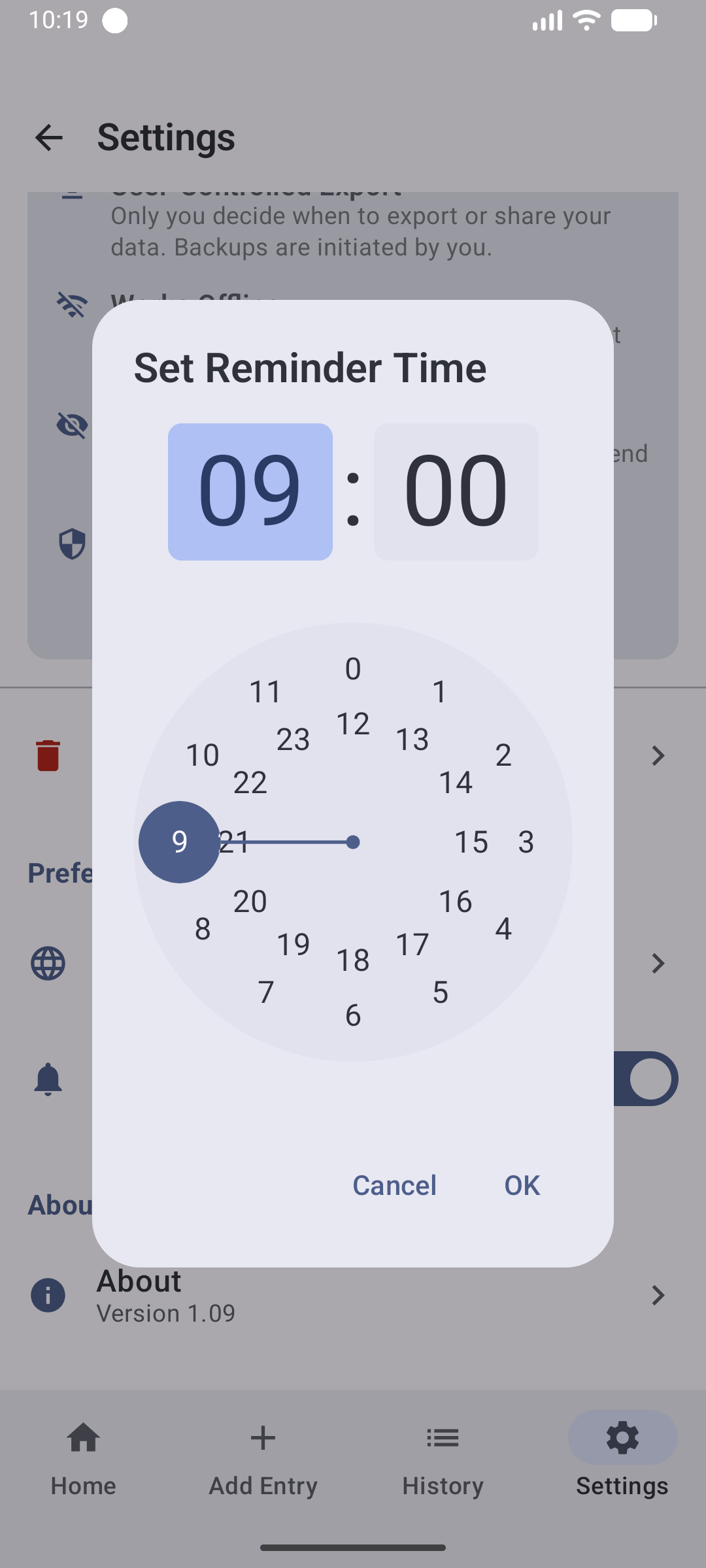 Picker to set the daily reminder time