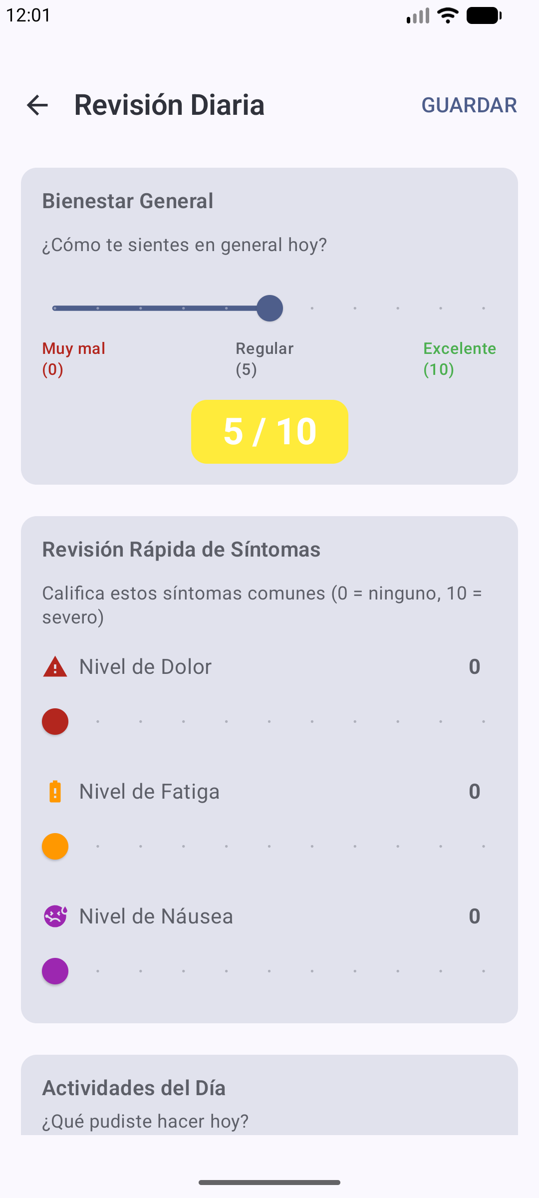 Formulario de revisión diaria de bienestar